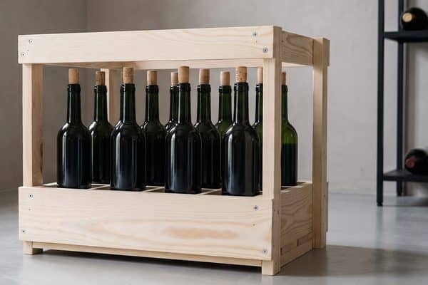 Casier à vin en bois pour 12 bouteilles de 75 cl, rangées debout