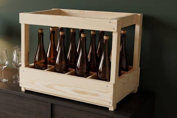 Casier à bière en bois 12 × 75 cl, grand cadre ouvert, 12 bouteilles de 75 cl